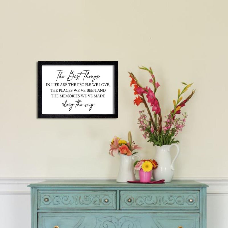 Comurdyo The Best Things in Life Sign 15.7''Ã—11'' Framed Wood Memories Inspirational Quotes Wall Decor Vintage Farmhouse Wedding Gifts Sign Wall Art for family Home Bedroom (Black White) - Image 4