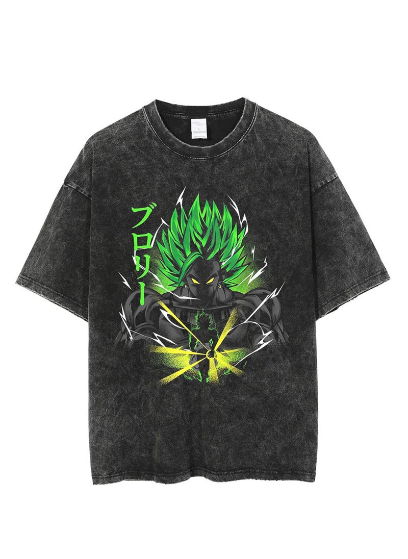 Generic - Washed Retro T-shirt Street Hip Hop Anime Dragon Ball Cartoon Print Casual Cotton Summer Short Sleeve - Image 1