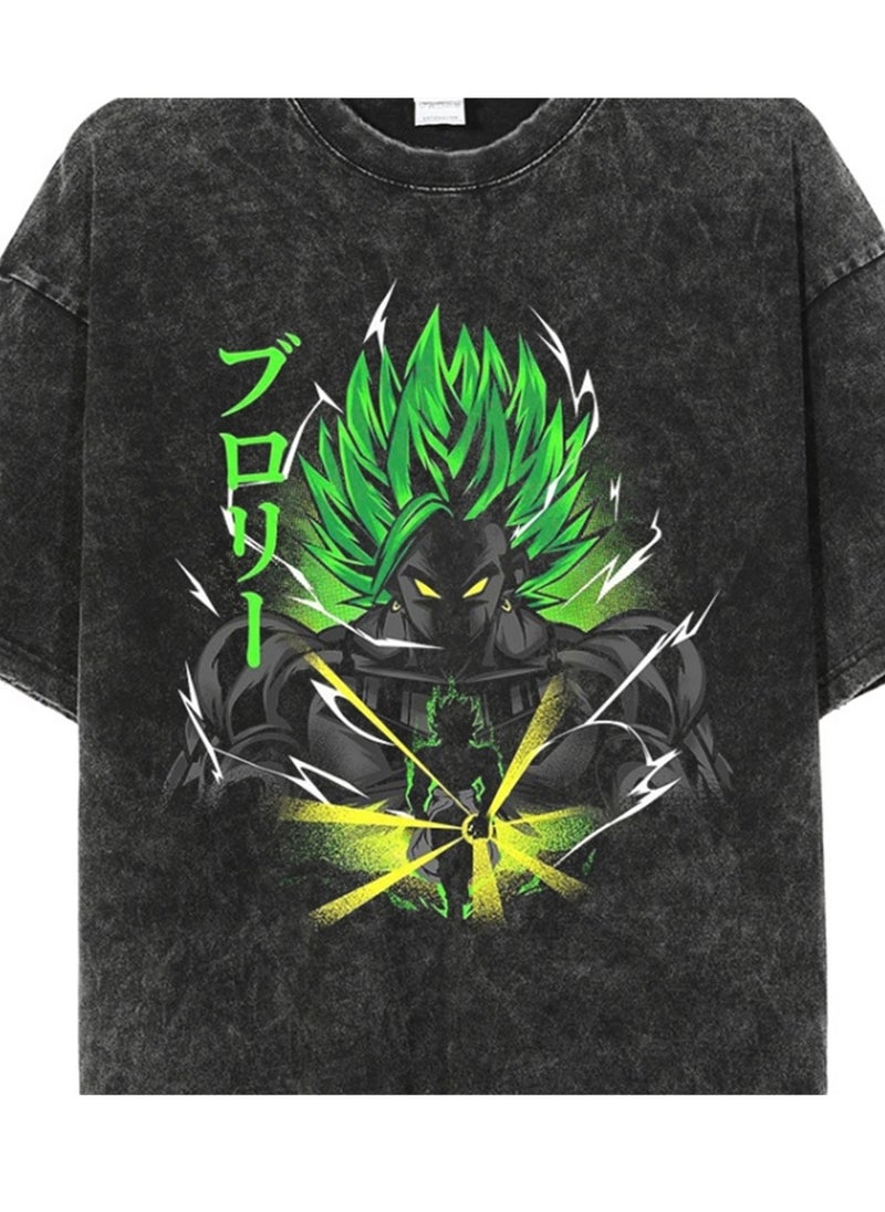 Generic - Washed Retro T-shirt Street Hip Hop Anime Dragon Ball Cartoon Print Casual Cotton Summer Short Sleeve - Image 1
