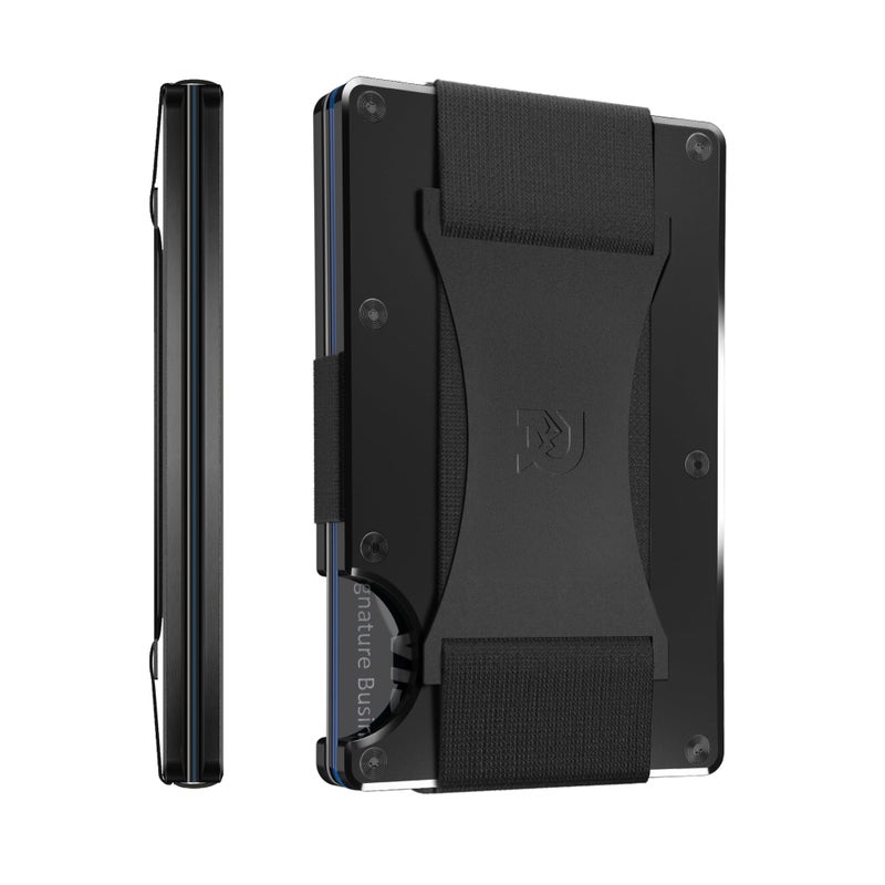 The Ridge Wallet For Men, Slim Wallet For Men - Thin as a Rail, Minimalist Aesthetics, Holds up to 12 Cards, RFID Safe, Blocks Chip Readers, Aluminum Wallet With Cash Strap (Black) - Image 1