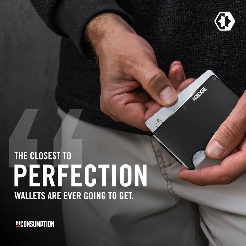 The Ridge Wallet For Men, Slim Wallet For Men - Thin as a Rail, Minimalist Aesthetics, Holds up to 12 Cards, RFID Safe, Blocks Chip Readers, Aluminum Wallet With Cash Strap (Black) - Image 5