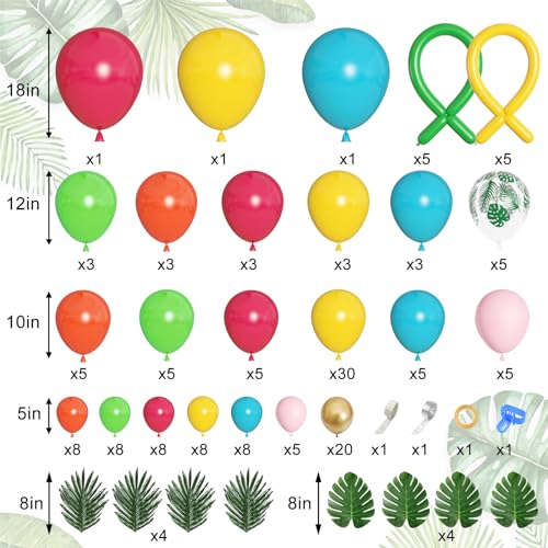 Amandir 165Pcs Tropical Balloon Arch Garland Kit, Hawaiian Luau Aloha Summer Party Decorations Hot Pink Orange Yellow Blue Green Pineapple Balloons Palm Leaves Birthday Flamingo Beach Supplies - Image 2