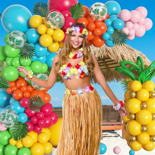 Amandir 165Pcs Tropical Balloon Arch Garland Kit, Hawaiian Luau Aloha Summer Party Decorations Hot Pink Orange Yellow Blue Green Pineapple Balloons Palm Leaves Birthday Flamingo Beach Supplies - Image 5