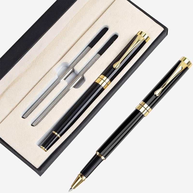 KASTWAVE Expert Ballpoint Pen Black With Chrome Trim Luxury, Ballpoint Line 0.5Mm Tip Come With 2 Pieces Black Ink Refill, Nice Ballpens Classy Gift Box For Student, Executive, Office - Image 1