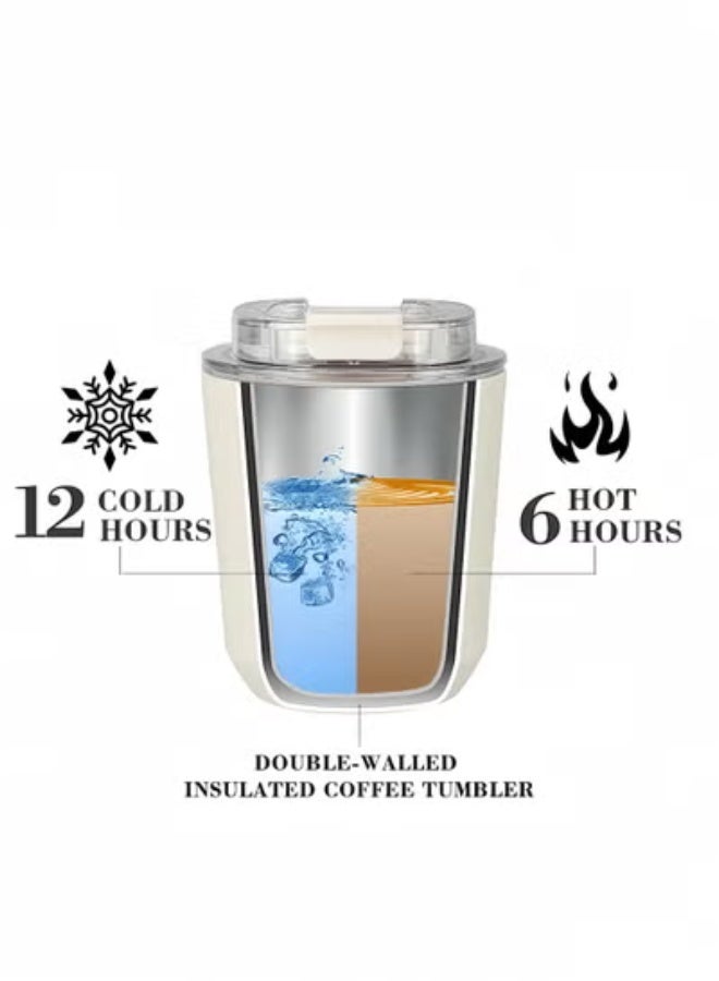 fantasize 280ml Stainless Insulated Tumblers with Lid, Vacuum Insulated Travel Mug Water Coffee Cup, White Leak Proof Reusable Double Walled Coffee Tumbler for Iced and Hot Drinks - Image 2