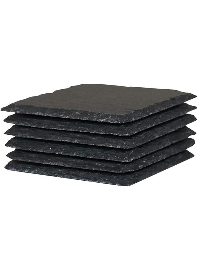 The Bros 6 Pack 4 x 4 Inch Gorgeous Black Slate Stone Coasters Bluk Square Slate Stone Cup Coaster for Drink Bar Kitchen Home, Handmade Natural Rough Edge, Set of 6 - Image 1