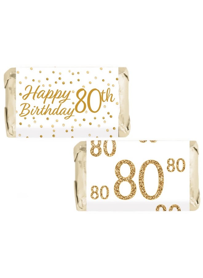 DISTINCTIVS White And Gold 80Th Birthday Mini Candy Bar Wrappers 45 Stickers  - Image 1