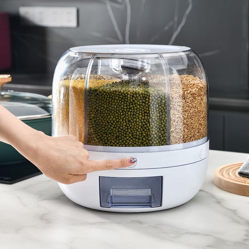 6Grid Rotating Food Dispenser  Rice Bucket Storage Tank with OneClick Rice Picking Feature