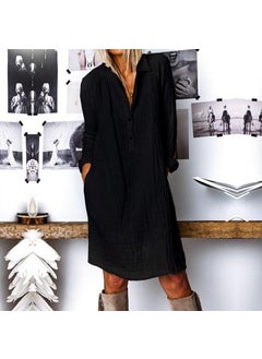 1Tarz 1Style Barbora Casual Spring Casual Shirt Collar Dress Bt405Black2 
