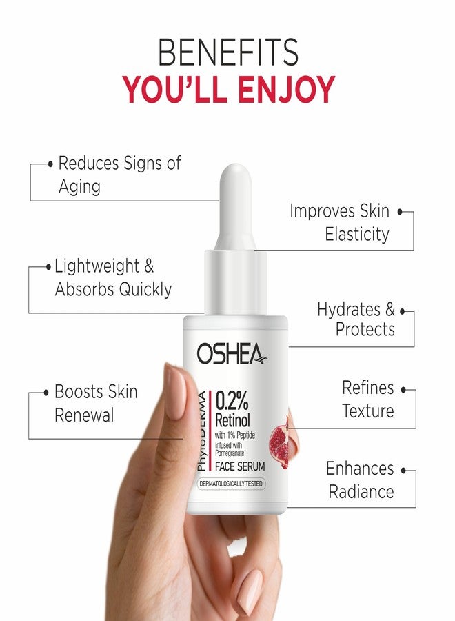 Oshea PhytoDERMA Face Serum for Men & Women 30 ml | 0.2% Retinol & 1% Peptide | Reduce Fine Lines, Wrinkles & Anti Aging | Infused with Pomegranate Extract - Image 3