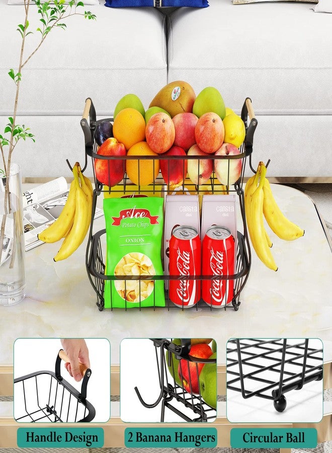 ANTOPY 2 Tier Fruit Basket with 2 Banana Hangers, Countertop Fruit Vegetable Basket Bowl for Kitchen Counter Metal Wire Fruits Storage Stand Holder Organizer for Bread Snack Veggies Produce - Image 4