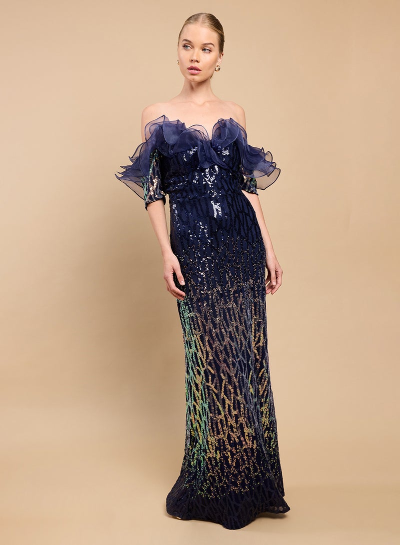 Little Mistress Off Shoulder Ruffle Detailed Maxi Dress - Image 1