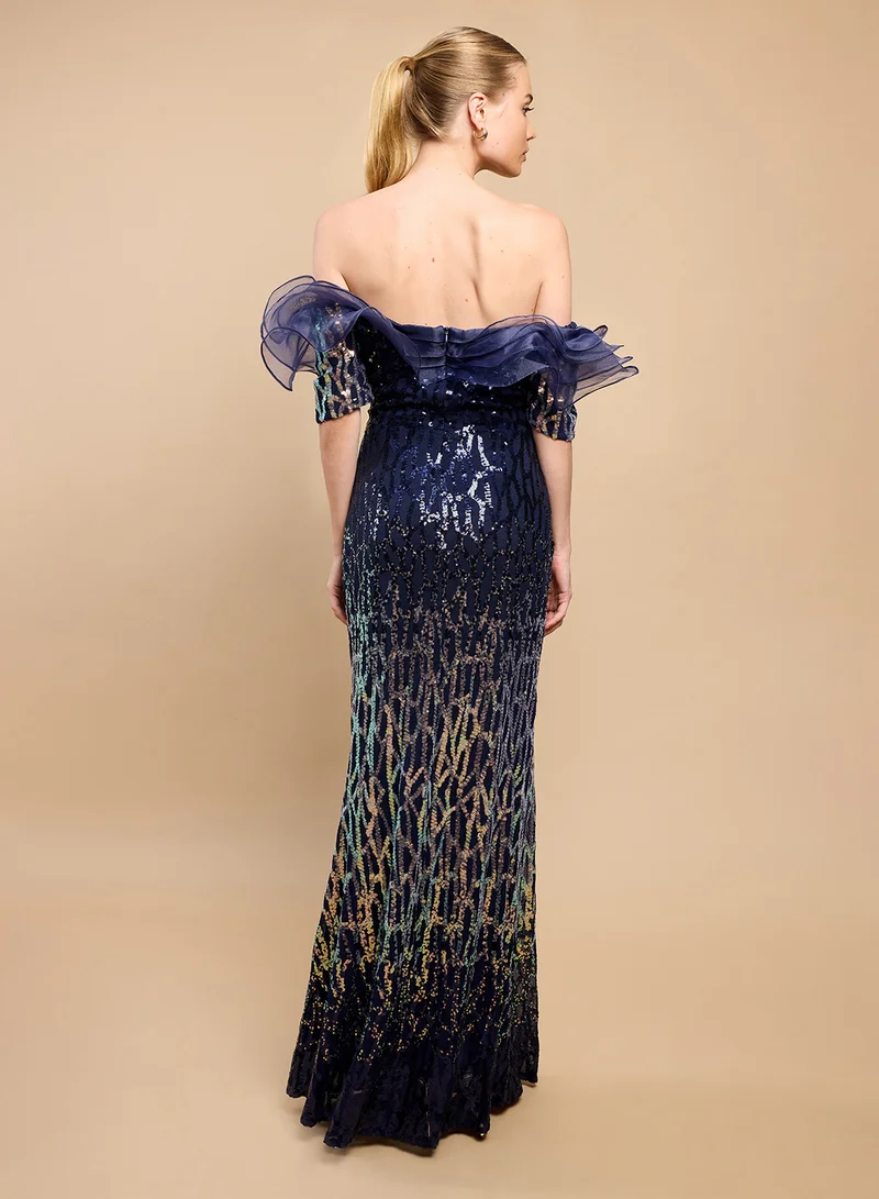 Little Mistress Off Shoulder Ruffle Detailed Maxi Dress