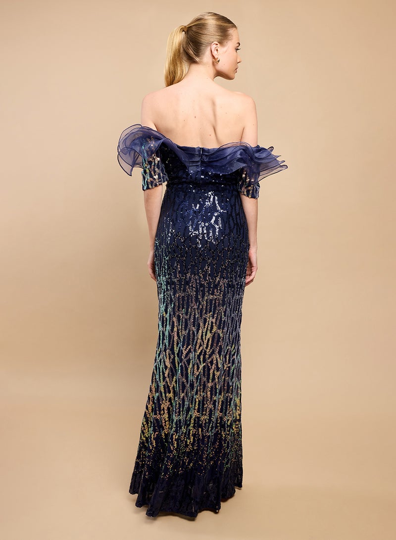 Little Mistress Off Shoulder Ruffle Detailed Maxi Dress - Image 2