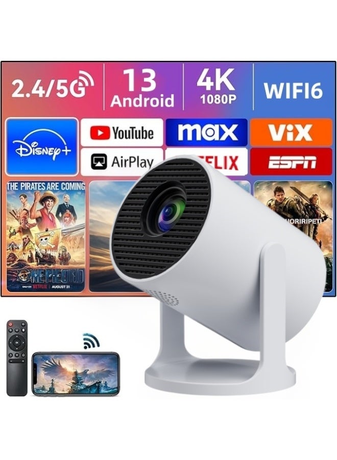 YT HY300Pro+S2 Smart Portable Projector - Short Throw Projector - Mini Projector with Auto Keystone Correction, 4K, 5G, WIFI6. Android13, Bluetooth 5.4 - Home Theater Full HD For Indoor Outdoor Compatible with Android/iOS/Windows/TV Stick/HDMI/USB/Game Controller/Computer/Laptop/Smartphone - Image 1