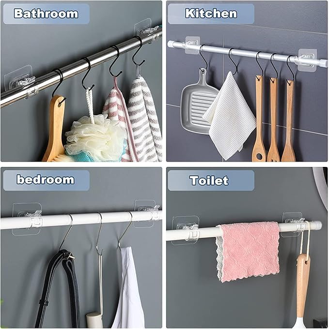 CLICKSWIFT CLICKSWIFT Plastic Heavy Duty Without Drill Self Adhesive Curtain Hangers Rod Hooks Adjustable Wall Hooks Curtain Rod Brackets for Bathroom Kitchen Home 4 Pcs Transparent Color  - Image 2