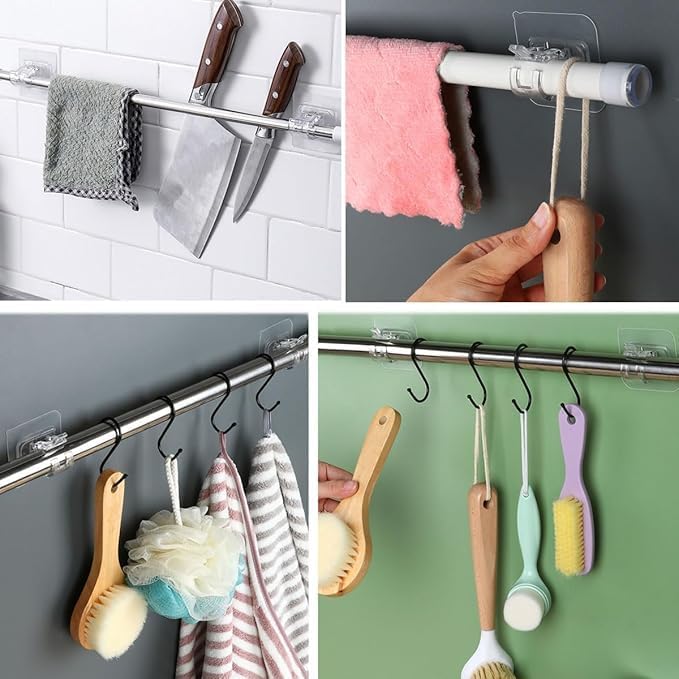 CLICKSWIFT CLICKSWIFT Plastic Heavy Duty Without Drill Self Adhesive Curtain Hangers Rod Hooks Adjustable Wall Hooks Curtain Rod Brackets for Bathroom Kitchen Home 4 Pcs Transparent Color  - Image 5
