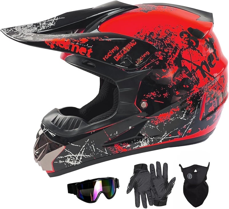 Spark طقم خوذة دراجة نارية سبارك للأطفال والبالغين - خوذة دراجة نارية معتمدة من DOT مع نظارات وقفازات وقناع - Image 2