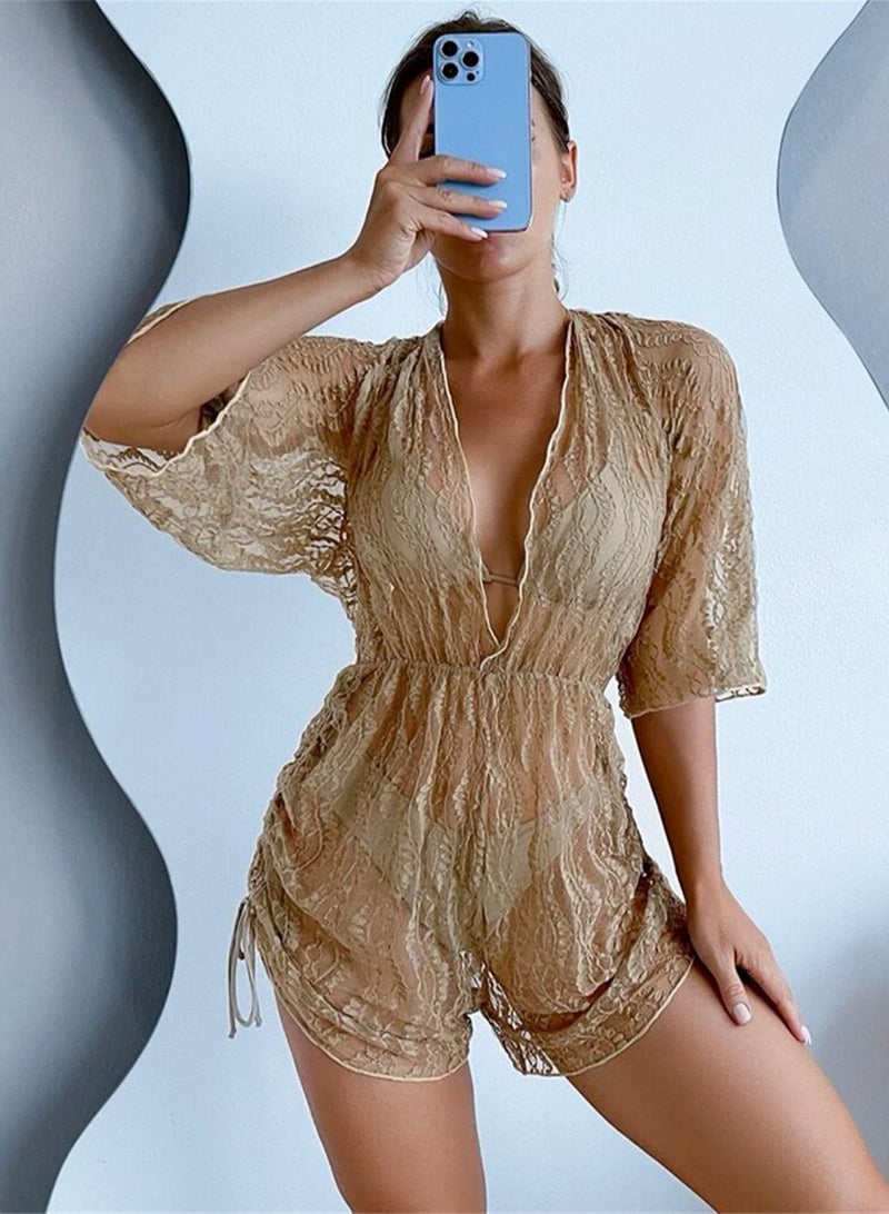 Loquat 3 Piece bikini Conservative High-waisted Swimwear Brown - Image 2