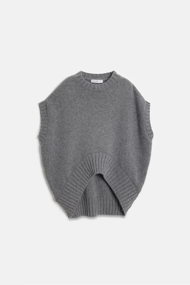 Dilvin Charcoal Grey DILVIN Oversized Ribbed Knit Sweater Vest for Women | Best Price UAE