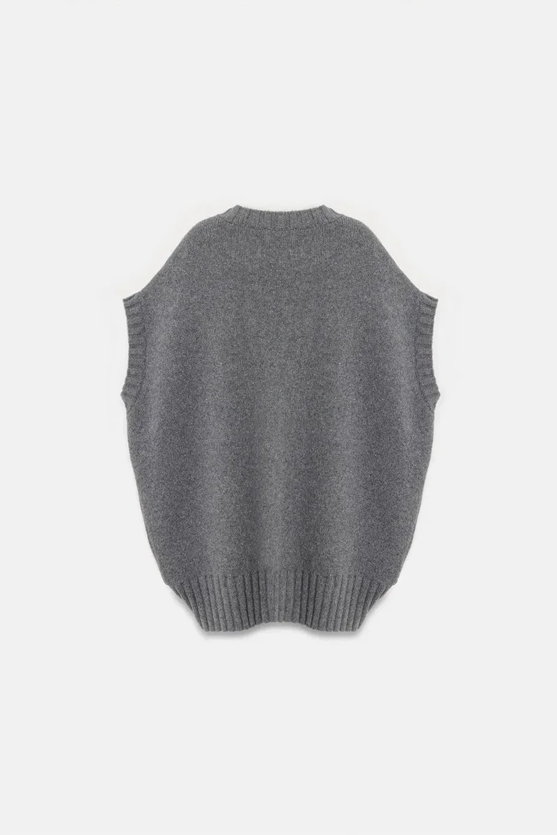 Dilvin Charcoal Grey DILVIN Oversized Ribbed Knit Sweater Vest for Women | Best Price UAE