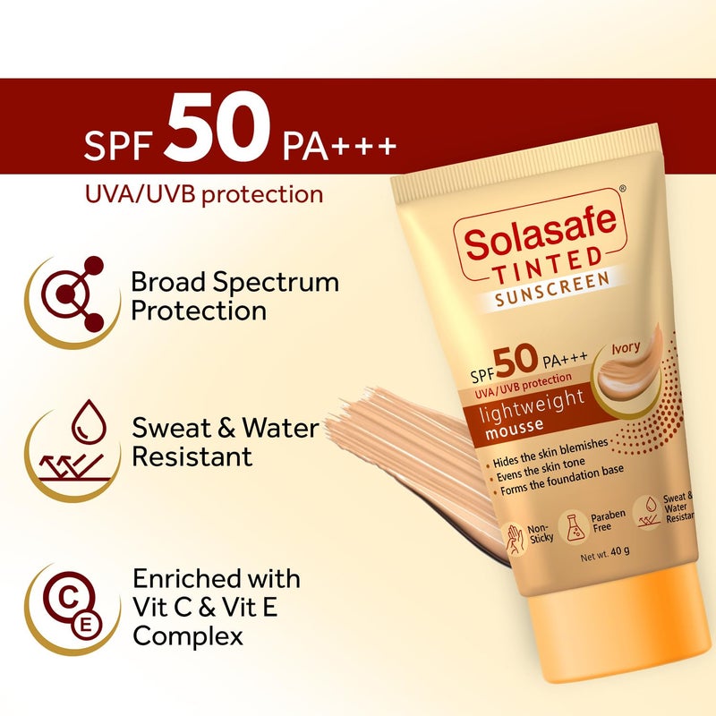 Solasafe Tinted Ivory Sunscreen SPF 50  Broad Spectrum Protection  Lightweight Formula  Suitable for All Skin Types - Image 3