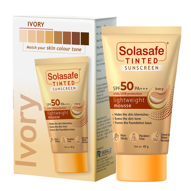 Solasafe Tinted Ivory Sunscreen SPF 50  Broad Spectrum Protection  Lightweight Formula  Suitable for All Skin Types - Image 1