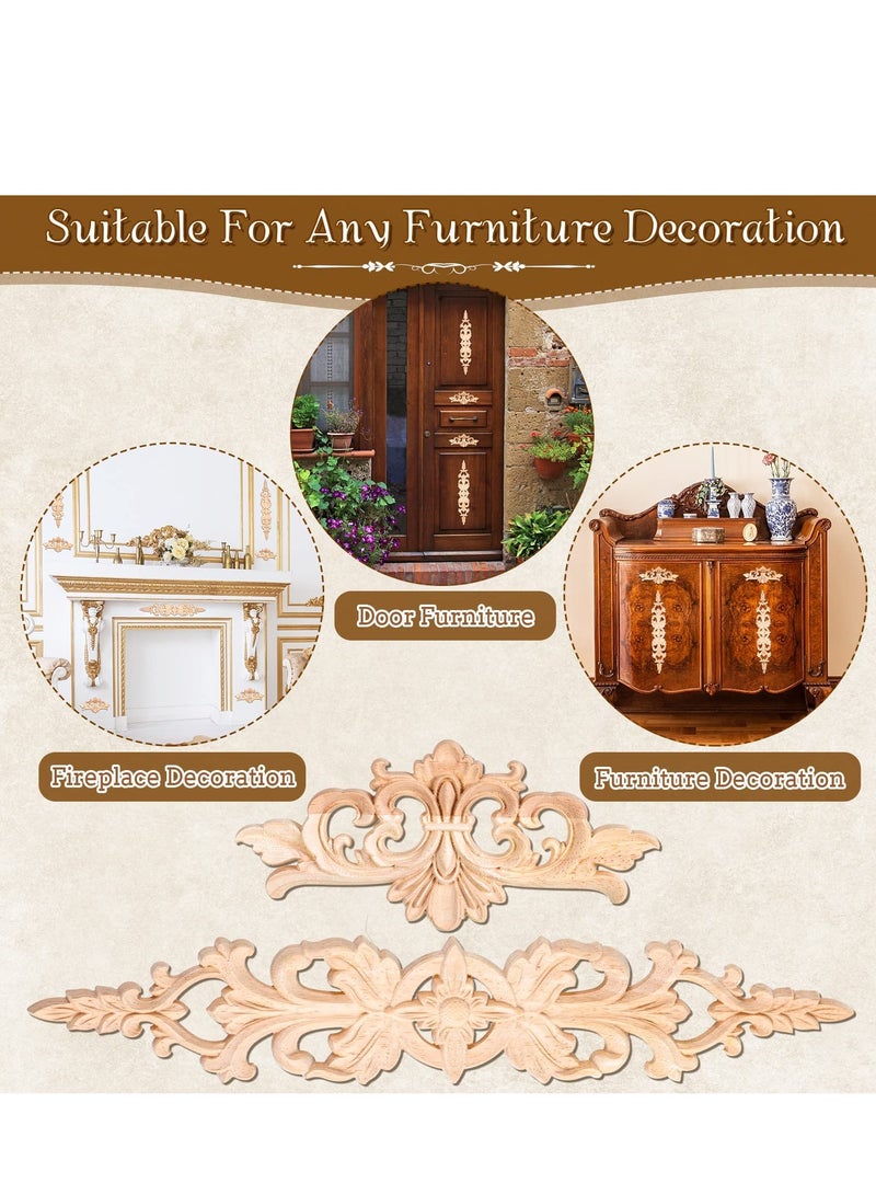 SYOSI 8 Pcs Wood Appliques, Carved Wood Appliques Onlays Long Decorative Trim Wooden Decal Corner Frame Wood Appliques for Furniture Cabinet Bed Wall  - Image 2