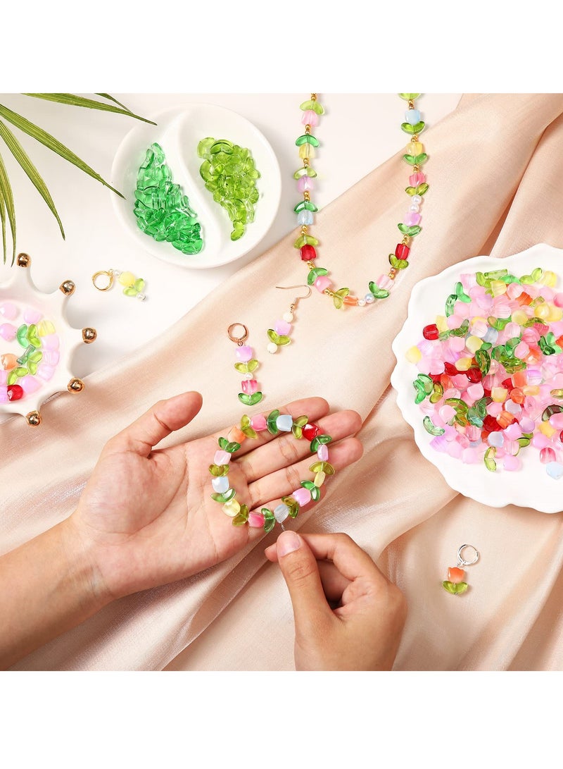 320 Pcs Colorful Translucent Tulip Flower Glass Beads for Jewelry Making, Perfect for Earrings, Bracelets and DIY Crafts, Ideal Spring/Summer Gifts - Image 4