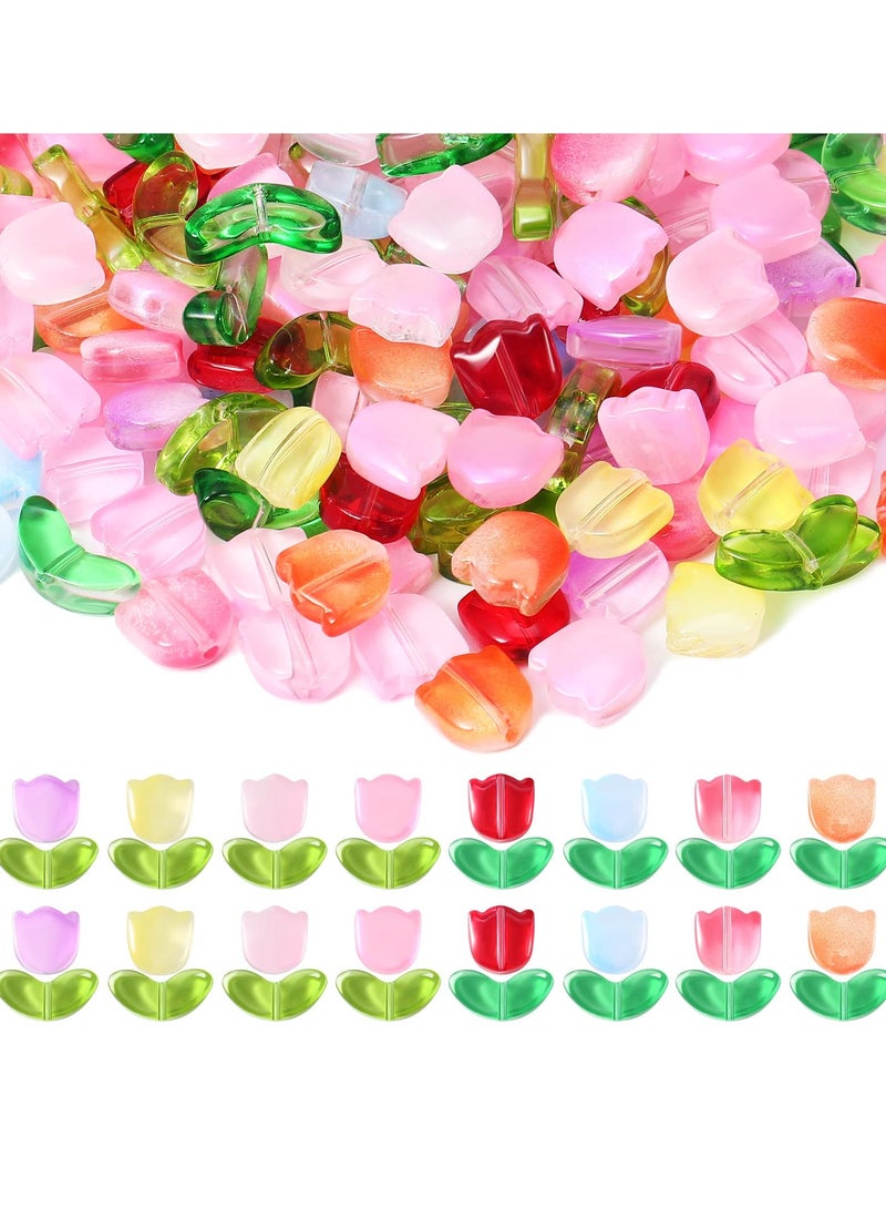 320 Pcs Colorful Translucent Tulip Flower Glass Beads for Jewelry Making, Perfect for Earrings, Bracelets and DIY Crafts, Ideal Spring/Summer Gifts - Image 1