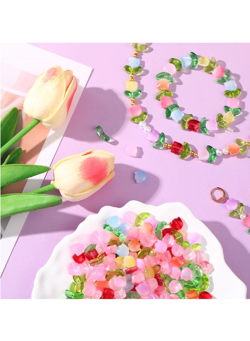 320 Pcs Colorful Translucent Tulip Flower Glass Beads for Jewelry Making, Perfect for Earrings, Bracelets and DIY Crafts, Ideal Spring/Summer Gifts - Image 5