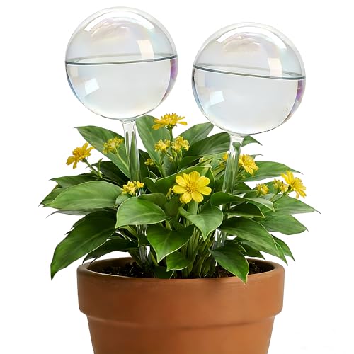 ZhenD Iridescent SelfWatering Plant Globes Glass Self Watering Planter Insert for Indoor and Outdoor Automatic Plant Waterer HandBlown Premium Glass 2 Pack - Image 1