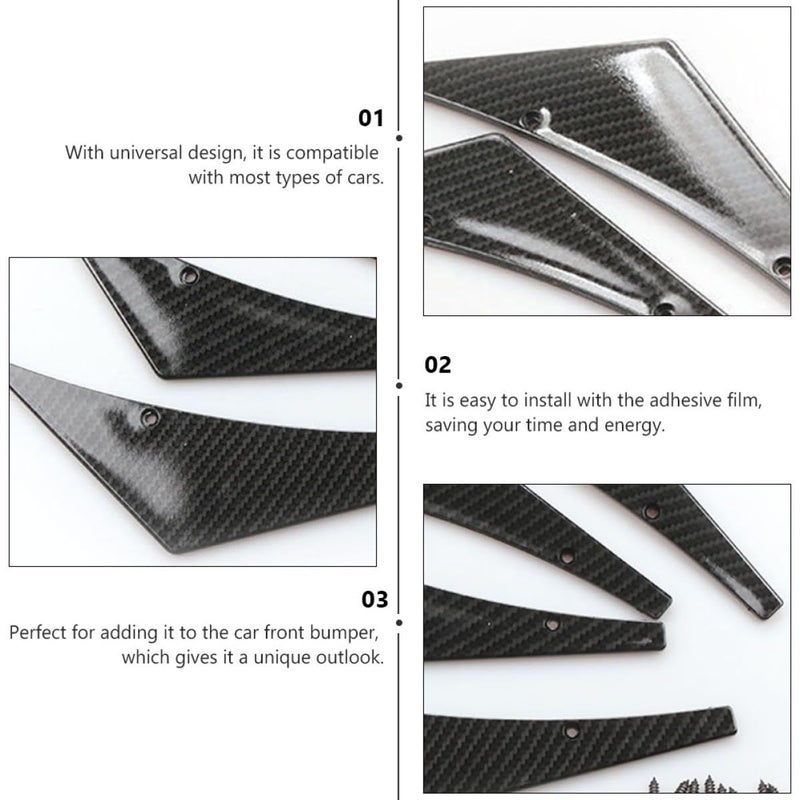 Carbon Fiber Front Bumper Lip Splitter Diffuser Set Universal Car Exterior Trim - Image 4