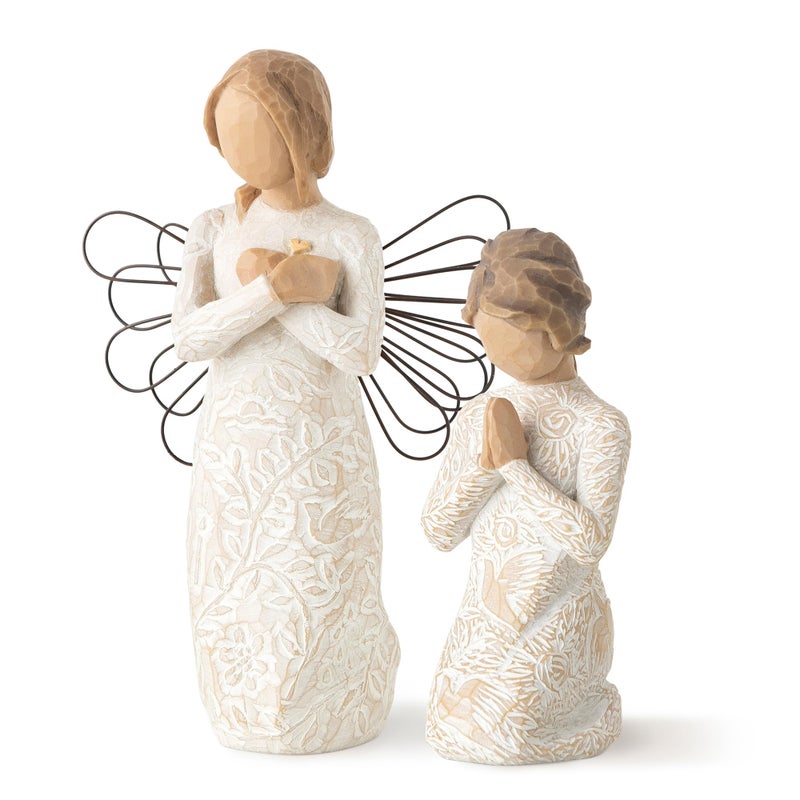 تمثال ملاك الذكرى من شجرة الصفصاف مع تمثال صلاة السلام مجموعة من قطعتين