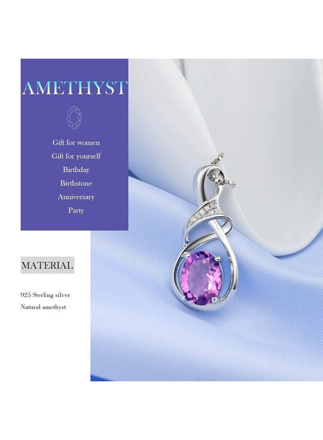 HXZZ Fine Jewelry Birthstone Gifts for Women Natural Gemstone Amethyst Sterling Silver Pendant Necklace Birthday Gift for Wife Mom Her - Image 3