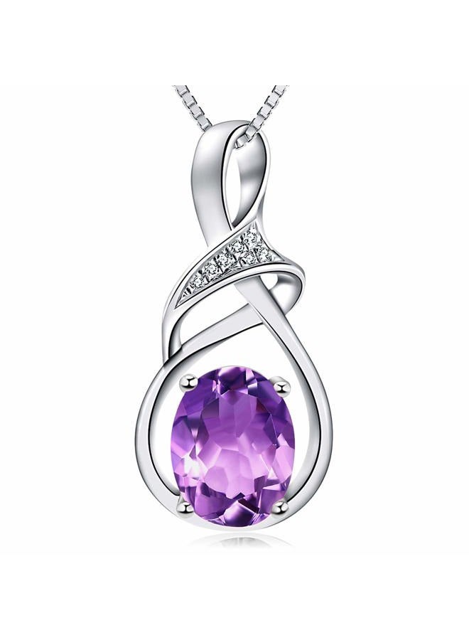 HXZZ Fine Jewelry Birthstone Gifts for Women Natural Gemstone Amethyst Sterling Silver Pendant Necklace Birthday Gift for Wife Mom Her - Image 1