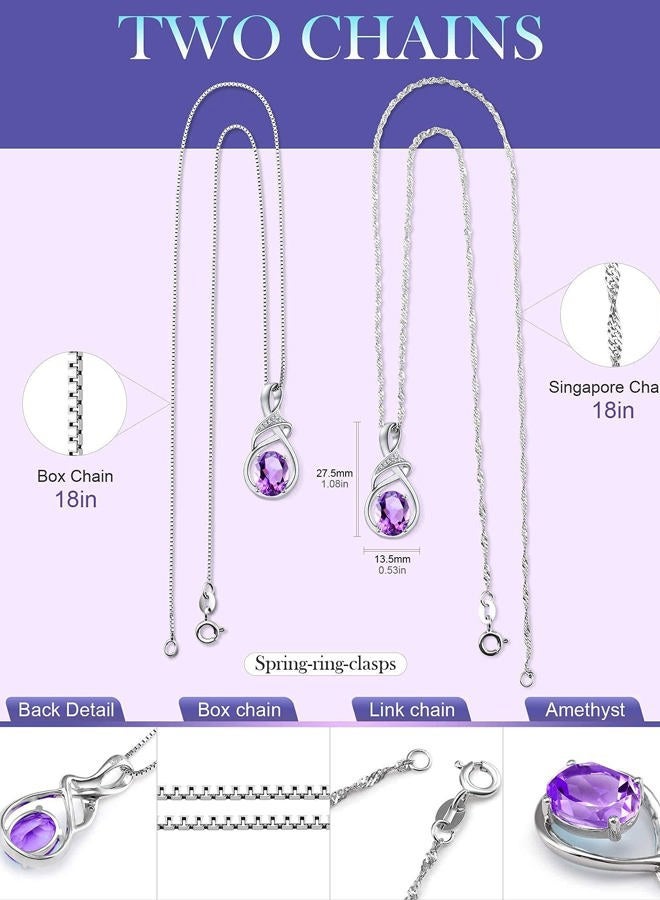 HXZZ Fine Jewelry Birthstone Gifts for Women Natural Gemstone Amethyst Sterling Silver Pendant Necklace Birthday Gift for Wife Mom Her - Image 2