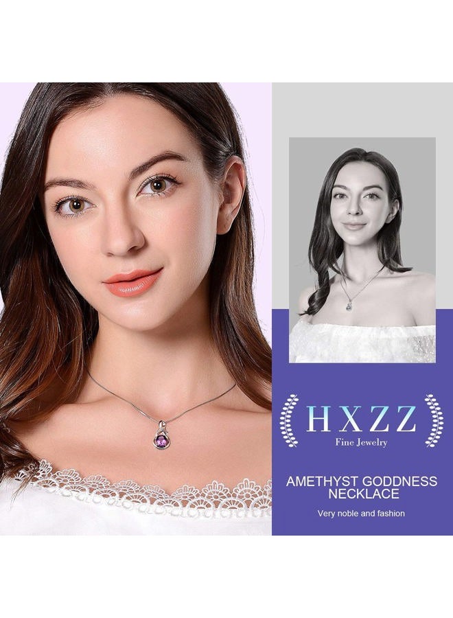 HXZZ Fine Jewelry Birthstone Gifts for Women Natural Gemstone Amethyst Sterling Silver Pendant Necklace Birthday Gift for Wife Mom Her - Image 4