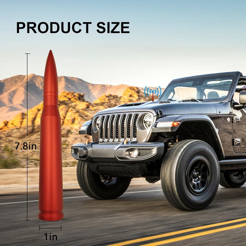 Seprochoo 7.8in Car Truck Bullet Antenna 50 Cal Bullet Antenna Truck Accessories Universal Replacement for GMC Sierra 1500 Chevy Dodge Ram Silverado 1500 2500 3500 Ford F150 F250 F350 (Matte Red, 7.8inch) Gulf market standard build - Image 2