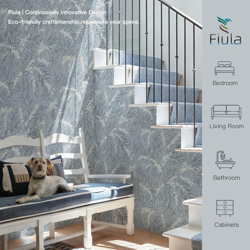 Fiula Vintage Wallpaper Blue Peel and Stick Wallpaper Green Leaf Wall Paper White Berry Contact Paper for Cabinets Vinyl Renter Friendly Waterproof Selfadhesive Bathroom Kitchen Bedroom 173 x 787 - Image 3