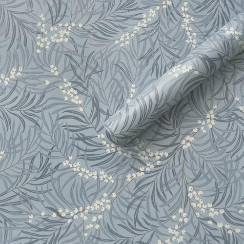 Fiula Vintage Wallpaper Blue Peel and Stick Wallpaper Green Leaf Wall Paper White Berry Contact Paper for Cabinets Vinyl Renter Friendly Waterproof Selfadhesive Bathroom Kitchen Bedroom 173 x 787 - Image 1