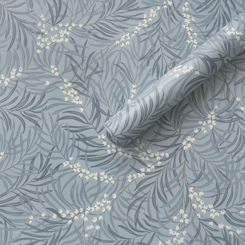 Fiula Vintage Wallpaper Blue Peel and Stick Wallpaper Green Leaf Wall Paper White Berry Contact Paper for Cabinets Vinyl Renter Friendly Waterproof Selfadhesive Bathroom Kitchen Bedroom 173 x 787 - Image 2