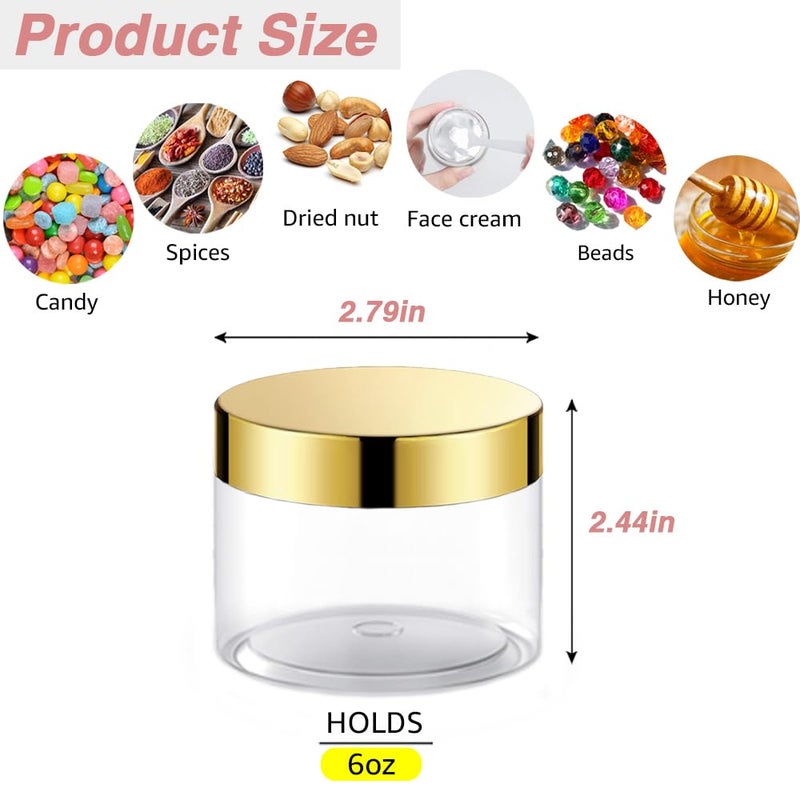 AMORIX 12 Pack 6 oz Plastic Cosmetic Containers With Silver Lids Refillable Clear Empty Travle Jars Containers for Body Butter,Sugar Scrubs,Cream,Lotions,Candy, Label&Spatulas - Image 2