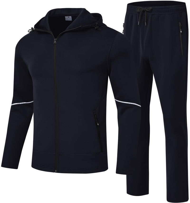 Rdruko Men's Track Sweat Suits 2 Piece Set with Hood Jogging Workout Gym Running Tracksuits Sweatsuits Outfits(Navy, US L) - Image 1