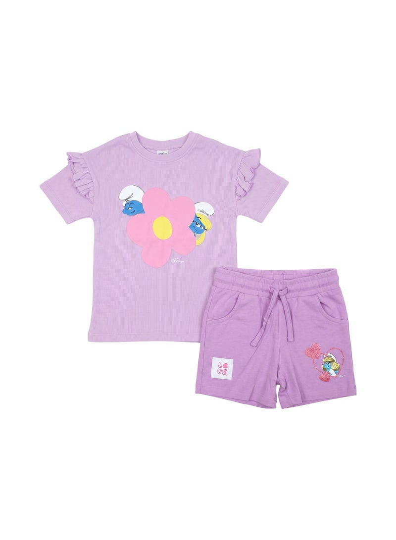Trucare The Smurfs Toddler Girls Printed T-Shirt & Shorts Co-ord Set - Image 1