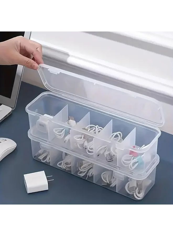 Transparent Heavy Duty 5 Compartment Cable Management Box for Desktop Home - Image 1