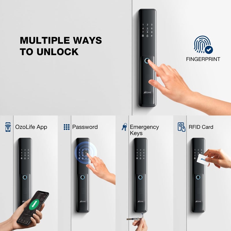 Ozone Ozone Smart WiFi Lock for Wooden Metal Doors 4Way Access OzoLife App Fingerprint Password RFID Card 3580 mm Door Thickness Free Installation 2 Years Warranty Black  - Image 3