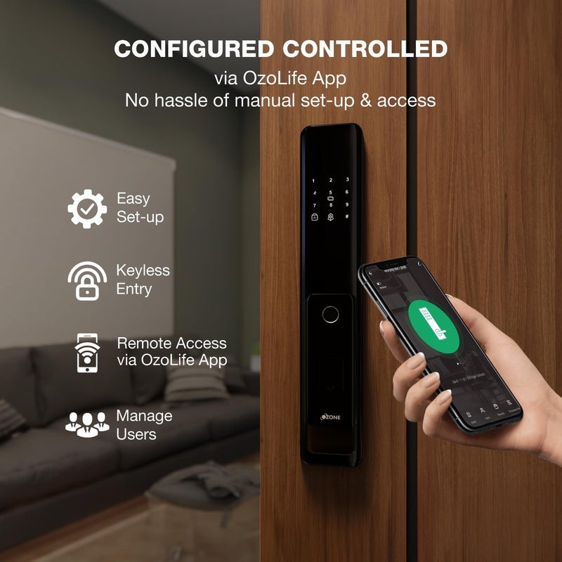 Ozone Ozone Smart WiFi Lock for Wooden Metal Doors 4Way Access OzoLife App Fingerprint Password RFID Card 3580 mm Door Thickness Free Installation 2 Years Warranty Black  - Image 2