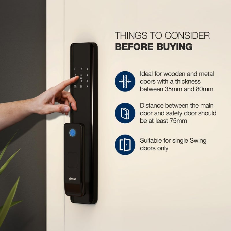 Ozone Ozone Smart WiFi Lock for Wooden Metal Doors 4Way Access OzoLife App Fingerprint Password RFID Card 3580 mm Door Thickness Free Installation 2 Years Warranty Black  - Image 4