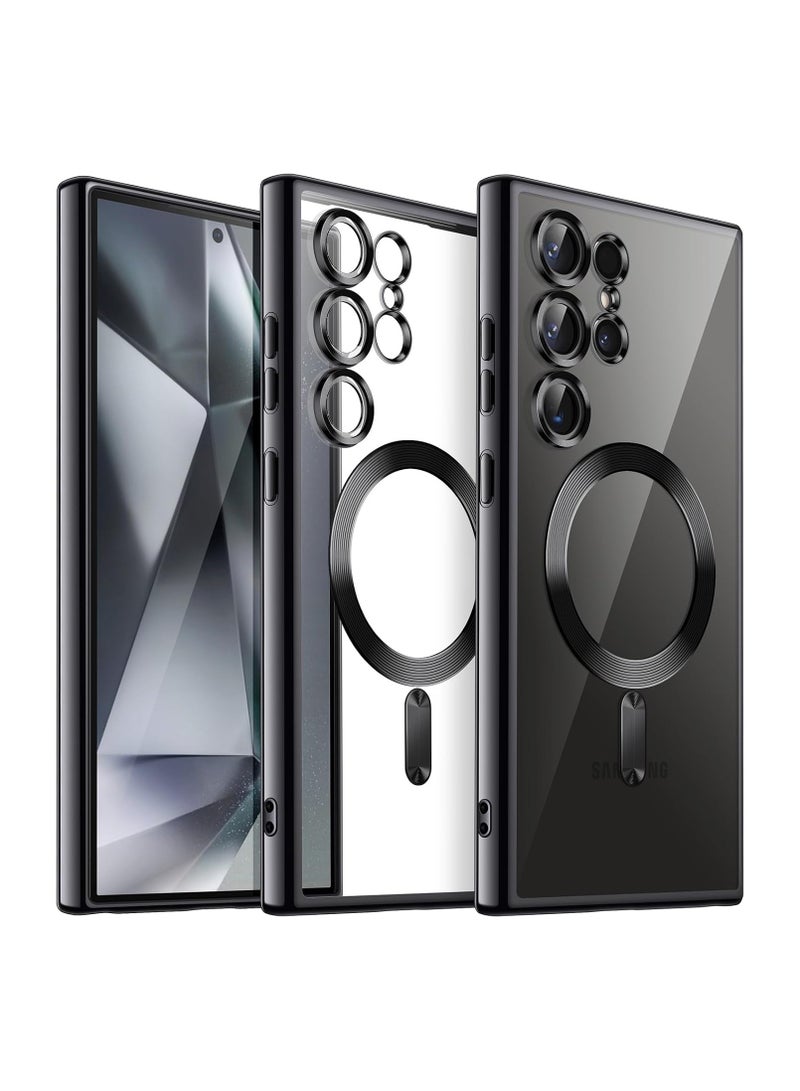 Denx Magnetic Clear Case for Samsung Galaxy S24 Ultra, Camera Lens Full Protection, Soft TPU Phone Cover, Compatible with MagSafe Wireless Charging, Shockproof TPU Phone Cover (Black) - Image 1